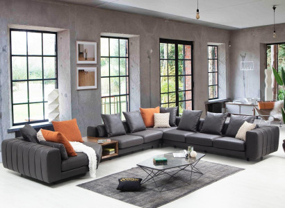 Große Wohnlandschaft Sofa Ecksofa U form Polstersofa Grau Stoffsofa